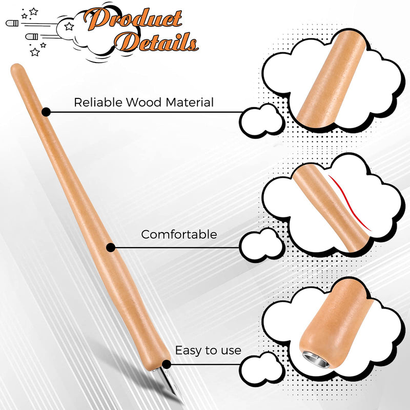 [Australia - AusPower] - 2 Pieces Comic Pen Holders with 12 Pieces Comic Pen Nibs Set, Wooden Comic Pen Nib Holder with Stainless Steel Comic Pen Nib Calligraphy Nibs for Writing, Painting, Signing 