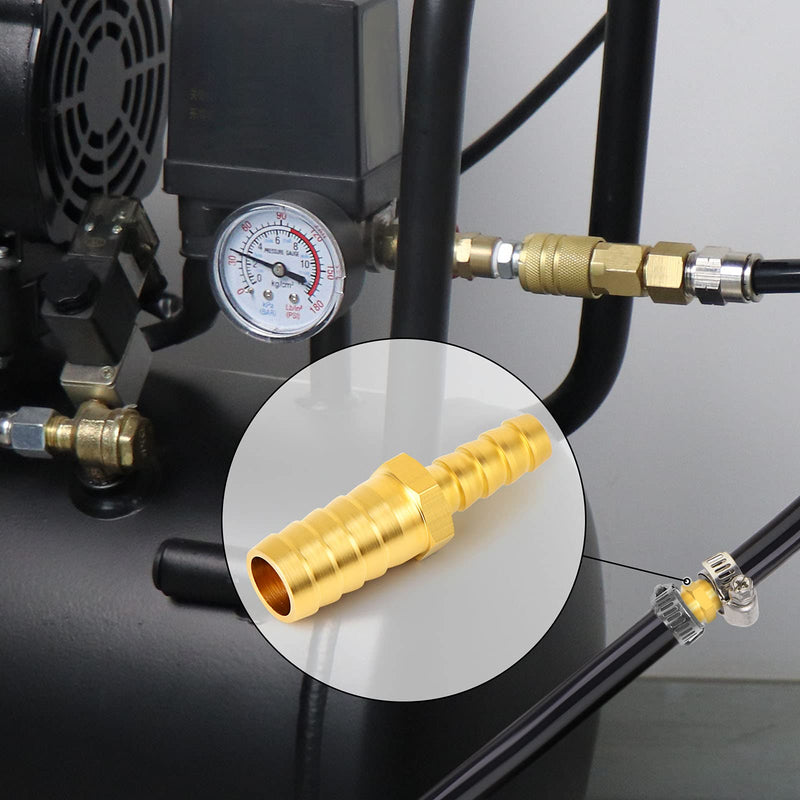 [Australia - AusPower] - TAISHER 10PCS Brass Hose Barb Fittings 3/8 Inch to 1/4 Inch Barb Hose, Reducing Barb Brabed Fitting Splicer Mender Union Air Water Fuel with 20PCS Hose Clamp 3/8" Barb - 1/4" Barb 10 