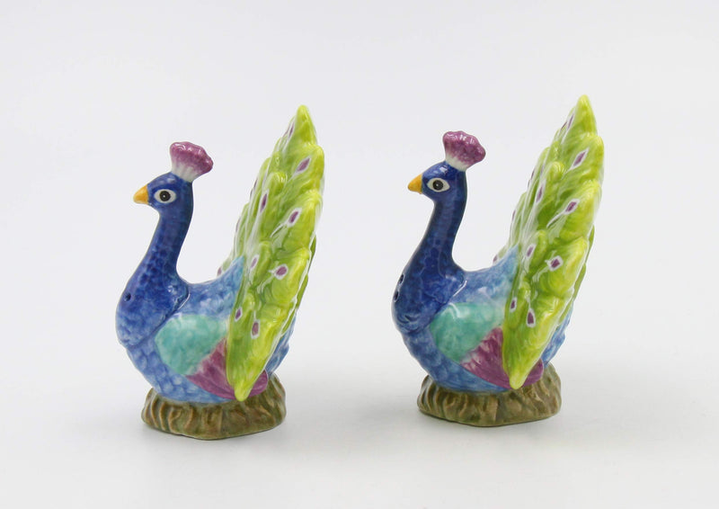 [Australia - AusPower] - Cosmos Gifts Fine Porcelain Exotic Peacock Salt & Pepper Shakers, 3-1/8" H Salt and Pepper Set, Multicolored 