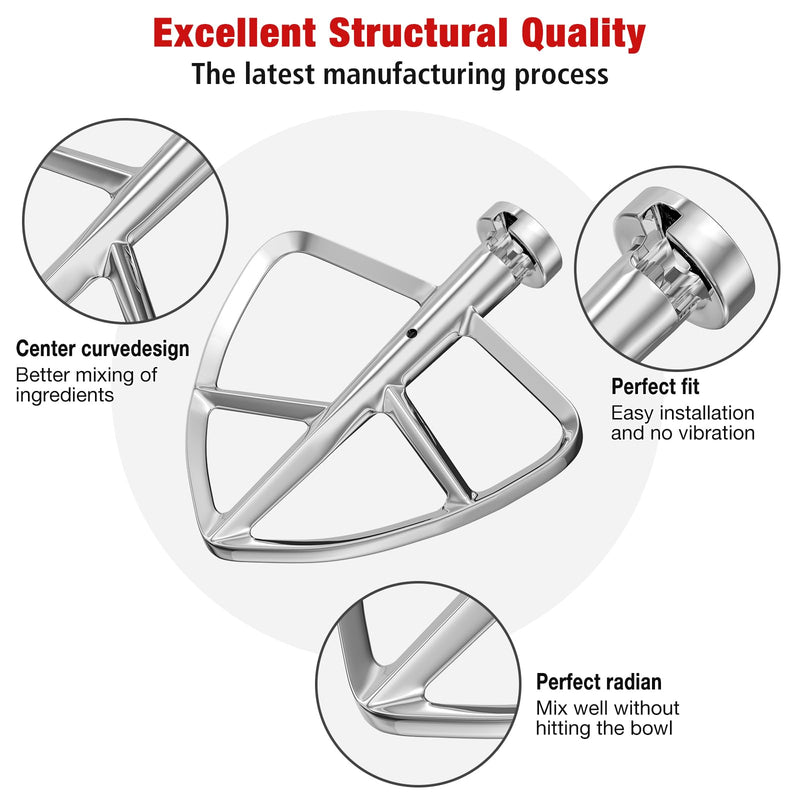 [Australia - AusPower] - Upgraded 5-6QT Stainless Steel Flat Mixer for KitchenAid Stand Mixer KitchenAid Paddle Attachment Accessory/Uncoated/Dishwasher Safe Replacement. Polished Surface, Easy to Clean and Disinfect. 5.5-6QT Flat Beater 