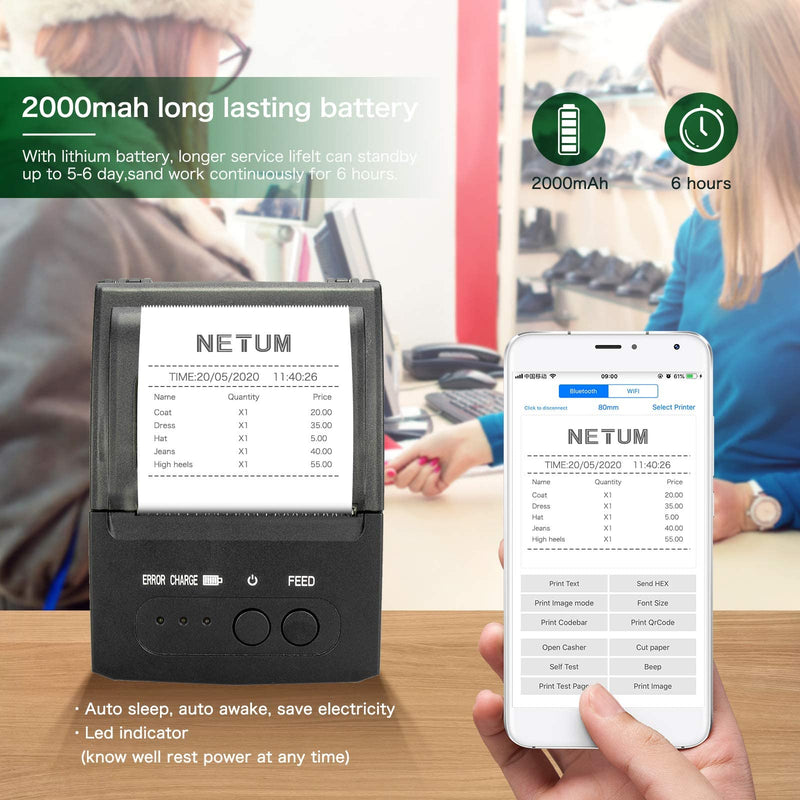 [Australia - AusPower] - NETUM Bluetooth Receipt Printer, Portable 58mm Mini Thermal Pos Printer, Compatible with Android/Windows 