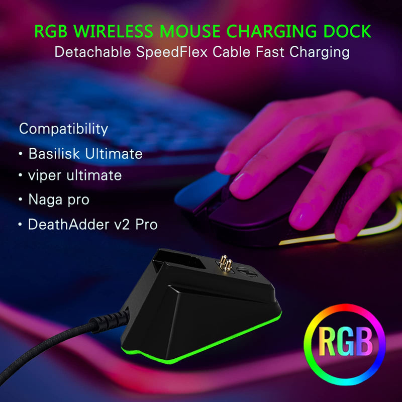 [Australia - AusPower] - Mouse Charging Dock for Razer Wireless Mouse Viper Ultimate Naga pro DeathAdder V2 Pro and Basilisk Ultimate Magnetic Charging RGB Lights Status Indicator Gecko Feet (RGB) 