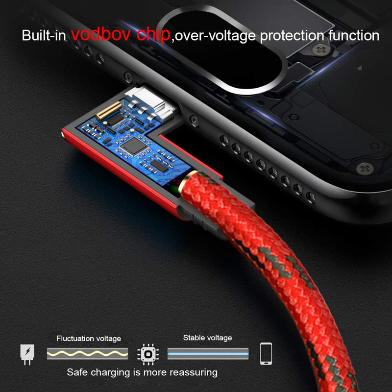 [Australia - AusPower] - vodbov 3Pack USB C Red Braiding Data Cable 10ft 6ft 4ft Fast Charger Type C to USB A 90 Degree Fast Charging Right Angle Elbow Cords 