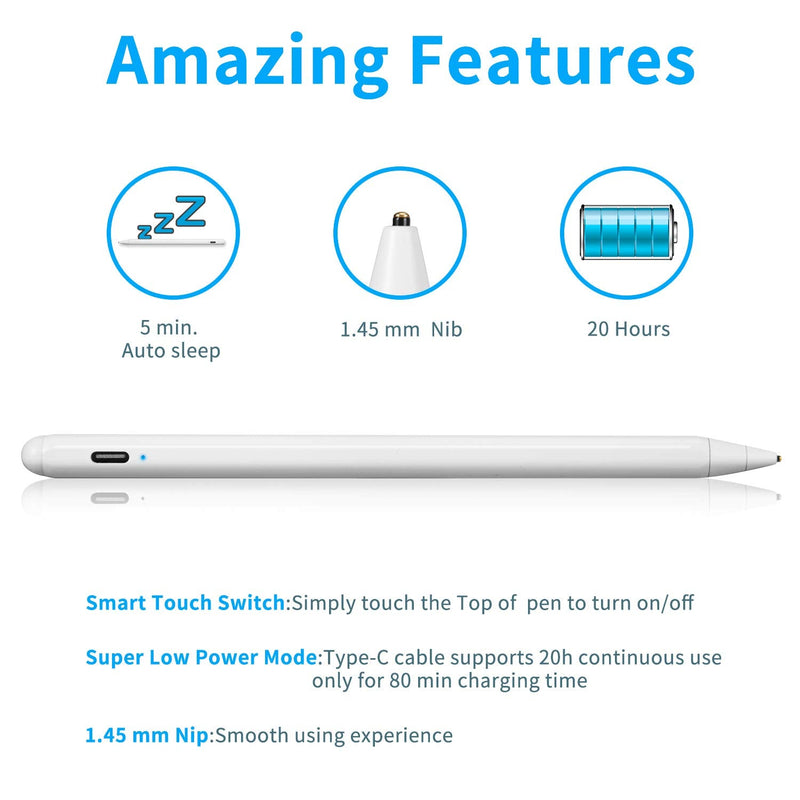 [Australia - AusPower] - Acer Spin 3 Convertible Laptop Stylus, Active Stylus Digital Capacitive Pencil for Acer Spin 3 Convertible Laptop High Precision with Ultra Fine Tip,Touch-Control and Rechargeable,White Drawing Pen 