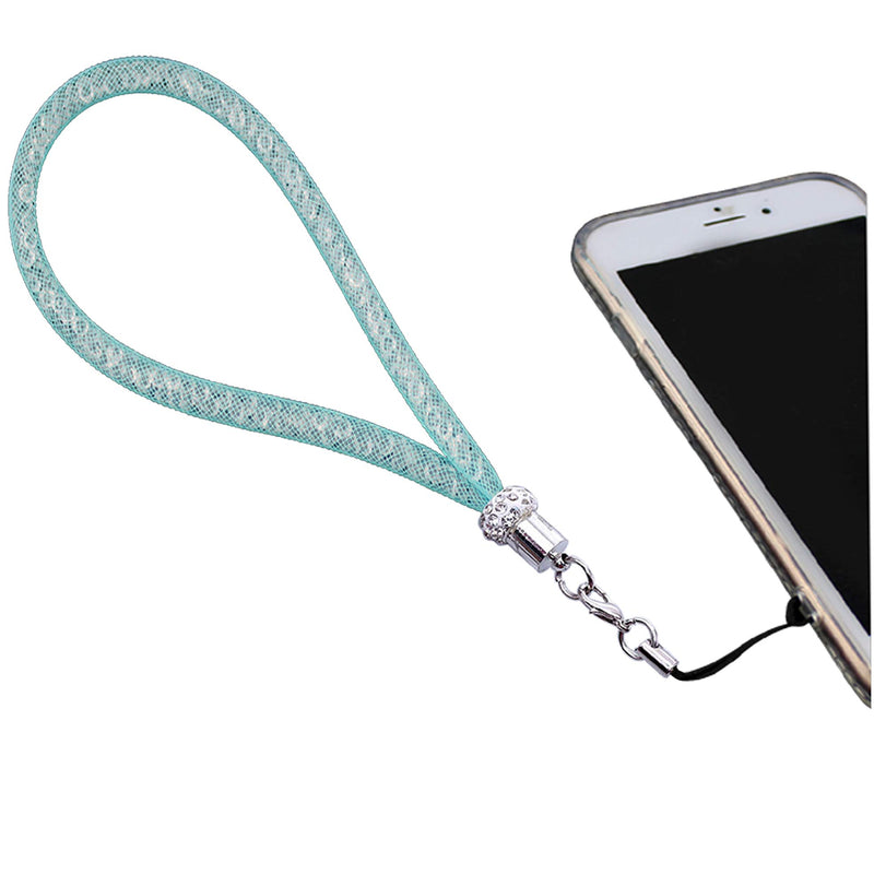 [Australia - AusPower] - Lanyard with Fishnet Tube Filled with Sparkly Rhinestones(Pack of 4),Bling Wrist Strap for Phone,Camera,ID Badge and USB Key,Short,Blue-White-Green-Red Blue-white-green-red Short 