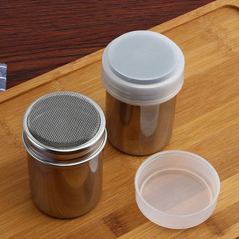 [Australia - AusPower] - 2 PCS Chocolate Shaker Coffee Powder Cocoa Flour Icing Sugar Sifter Stainless Steel Mesh Shaker Powder Cans with Lid for For Baking Cooking Home Restaurant 