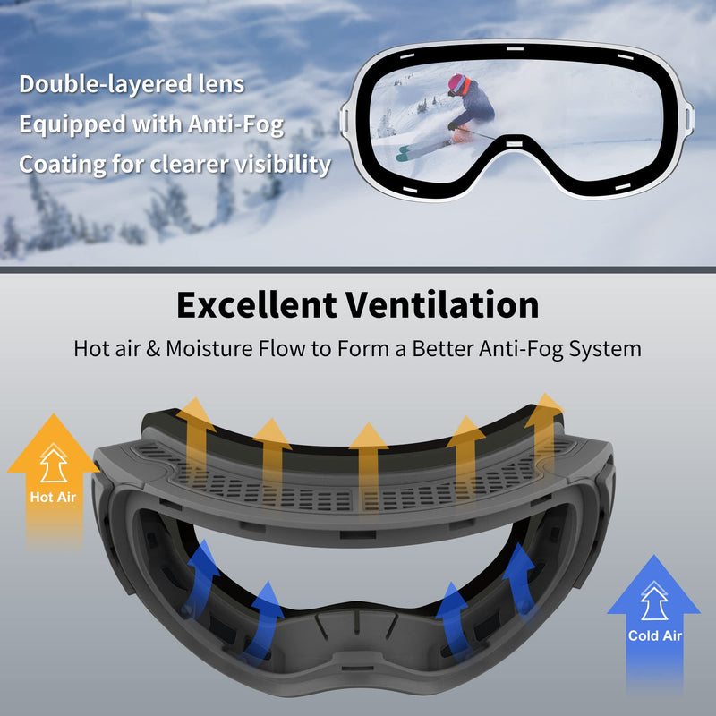 [Australia - AusPower] - findway Ski Goggles Pro for Women & Men-100% UV 400 Protection-Interchangeable Lens,Anti Fog Over Glasses Snowboard Goggles Black Frame Silver Lens Goggle(vlt 8%) 