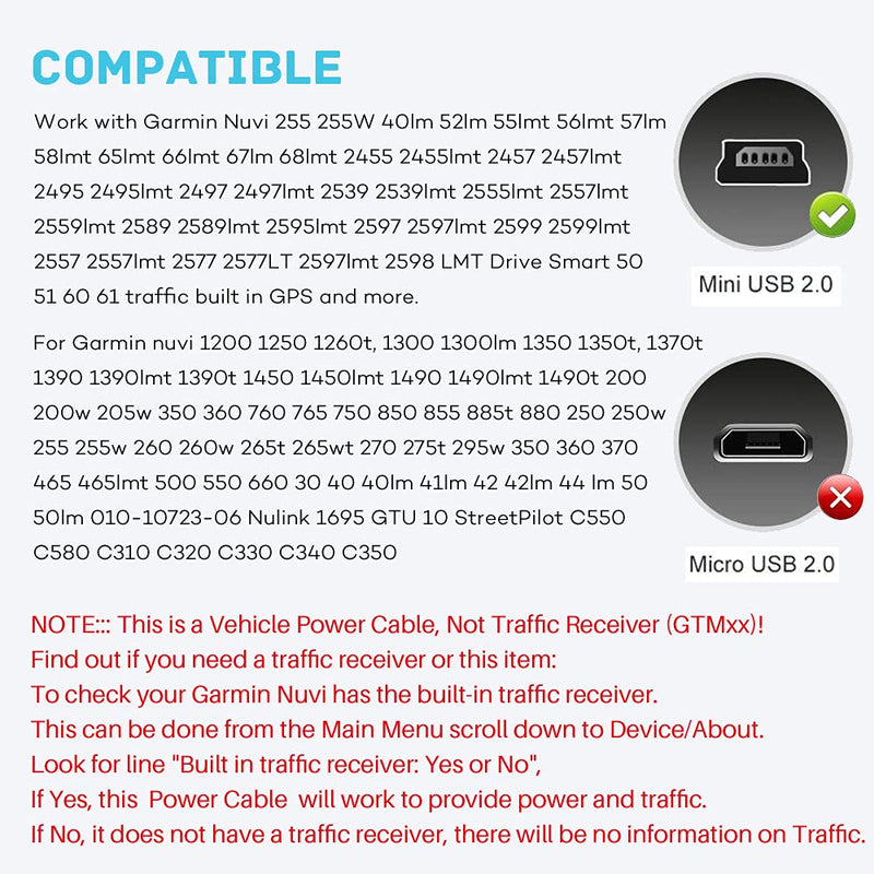 [Australia - AusPower] - Car Charger Adapter for Garmin Nuvi, Replacement Vehicle Power Cable Cord for Garmin Nuvi GPS(for Power Only No Traffic) 