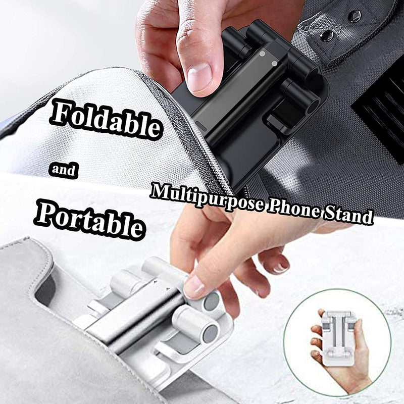 [Australia - AusPower] - 2 Pcs Cell Phone Stand, Adjustable Angle Height Phone Stand for Desk, Fully Foldable/Portable Phone Holder, Compatible for iPhone 12/12 Pro/Pro Max/Smartphones/iPad Mini/Kindle/Tablet Black+White 