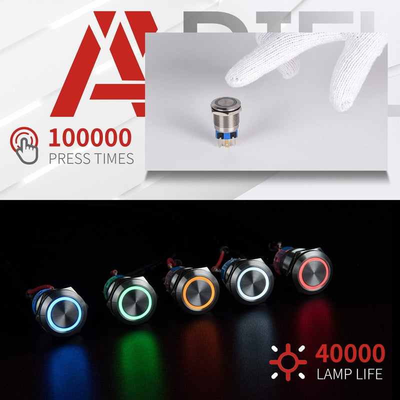 [Australia - AusPower] - APIELE 19mm Latching Push Button Switch 12V DC Angel Eye Halo Ring LED Metal 0.74" 1NO1NC SPDT with Wire Socket Plug (Blue) Silver Shell Blue 