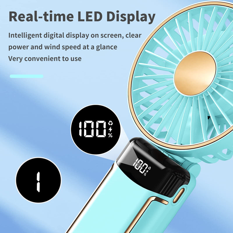 [Australia - AusPower] - Portable Fan Mini Handheld Fan Rechargeable 3000mAh Battery Powered Cooling Fan with 5 Speeds LED Display Small USB Personal Fan for Travel Camping Home Green Advanced-Green 