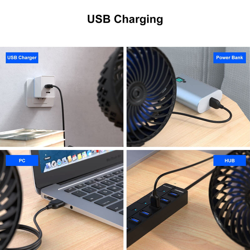 [Australia - AusPower] - USB Desk Fan, VEMONT Powerful Mini USB Fan, Stepless Speed USB Fan, Portable Table Cooling Fan Silent Personal USB Fan with USB-Powered for Home, Outdoor Travel, Office -Black Black 