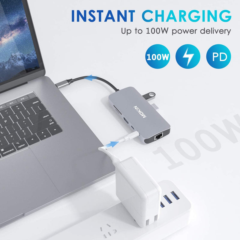 [Australia - AusPower] - USB C Adapters for MacBook Pro/Air,Mac Dongle with 3 USB Port,USB C to HDMI, USB C to RJ45 Ethernet,MOKiN 9 in 1 USB C to HDMI Adapter,100W Pd Charging, USB C to SD/TF Card Reader USB C Hub Gray 