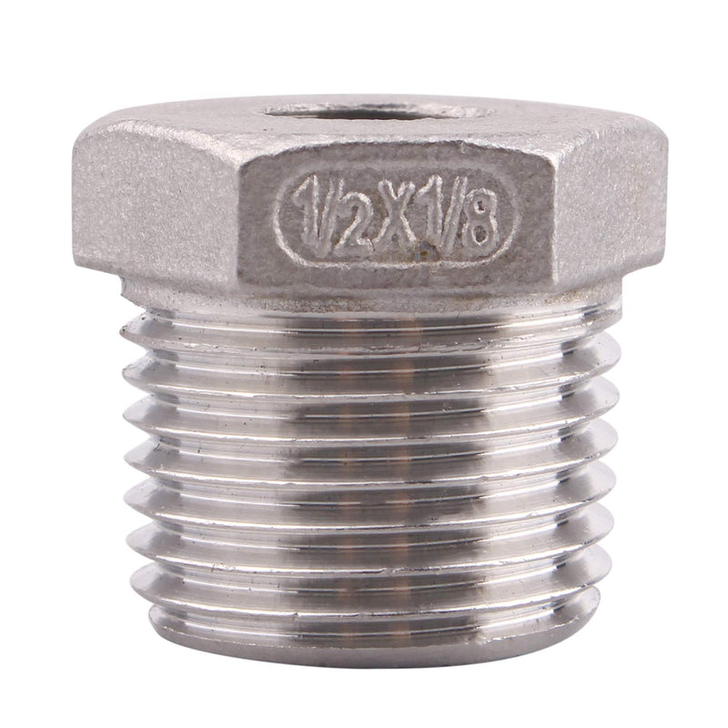 [Australia - AusPower] - DERPIPE Stainless Steel Reducer Hex Flush Bushing, 1/2" NPT Male 1/8" NPT Female ,Reducing Adapter Cast Pipe Fitting (pack of 2) 1/2" x 1/8" (Pack of 2) 