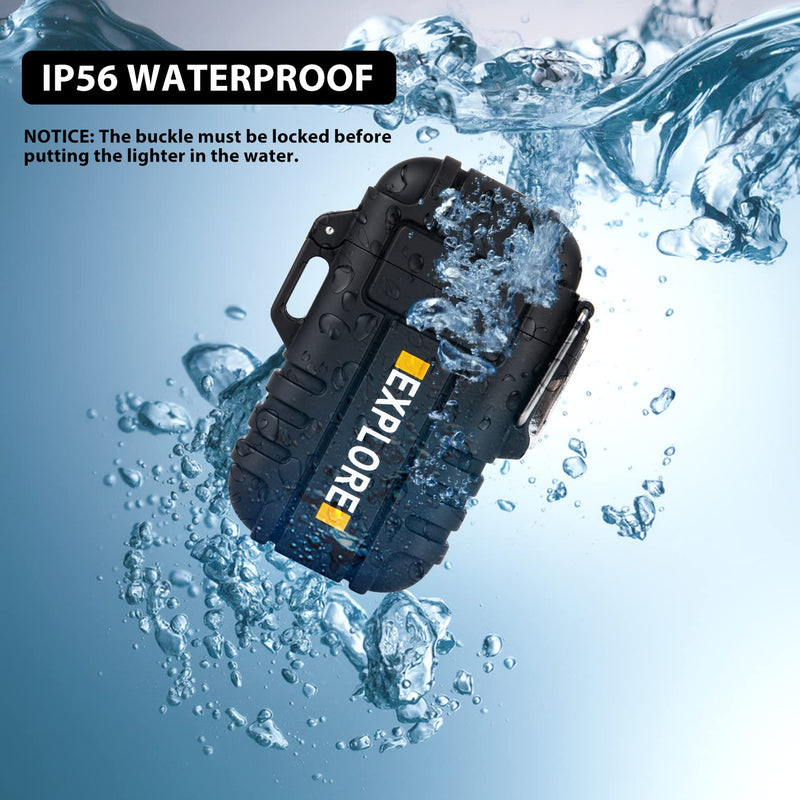 [Australia - AusPower] - Lighter,USB Rechargeable Lighter,Windproof Arc Lighter Waterproof,Flameless Electric Lighter,Dual Arc Plasma Lighter with Emergency Whistle for Outdoor Adventure,Survival Tactical,Camping Gadgets Black 