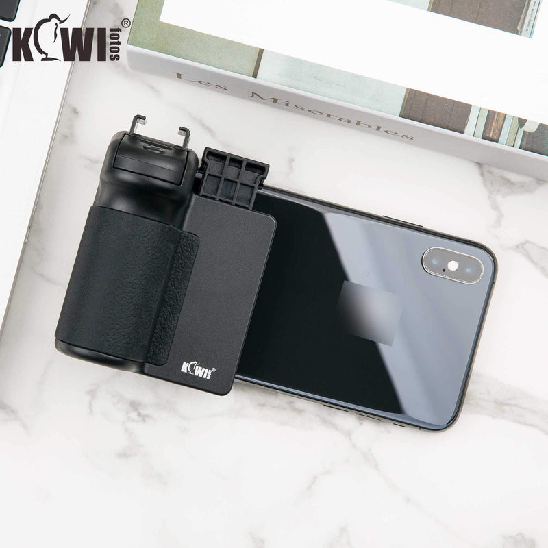 [Australia - AusPower] - KIWIFOTOS 3 in 1 Cell Phone Tripod Mount, Phone Camera Grip Handle Holder with Detachable Bluetooth Shutter Remote Control and Cold Shoe Mount for iPhone Android Smartphone Selfie Vlog Video Shooting 