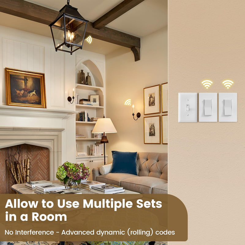 [Australia - AusPower] - Suraielec 3 Way Wireless Light Switch, Neutral Wire Required, Grounding, 15A High Power, 100ft Range, No Wiring No WiFi, Expandable Remote Control Light Switches for Lamp, Ceiling Light, Fan 