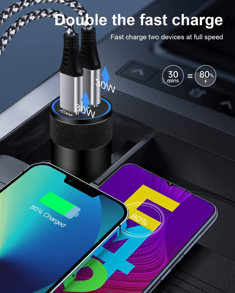 [Australia - AusPower] - USB C Car Charger, 60W Cigarette Lighter Flush Adapter, Type C Fast Charging Car Plug Block for iPhone 13 Pro Max, Samsung Galaxy S21 Ultra, Pixel 6 Pro,3A XL, LG Stylo, AILKIN Automobile USB PD Port 