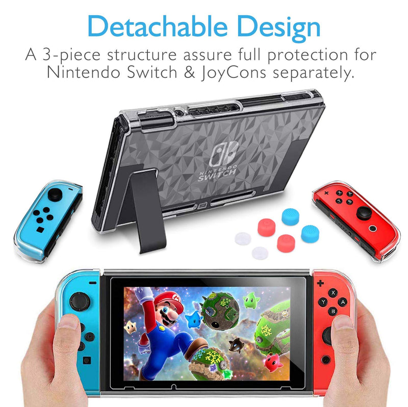 [Australia - AusPower] - HEYSTOP Switch Case for Nintendo Switch Case Dockable with Screen Protector, Clear Protective Case Cover for Nintendo Switch and JoyCon Controller with a Switch Tempered Glass Screen Protector 