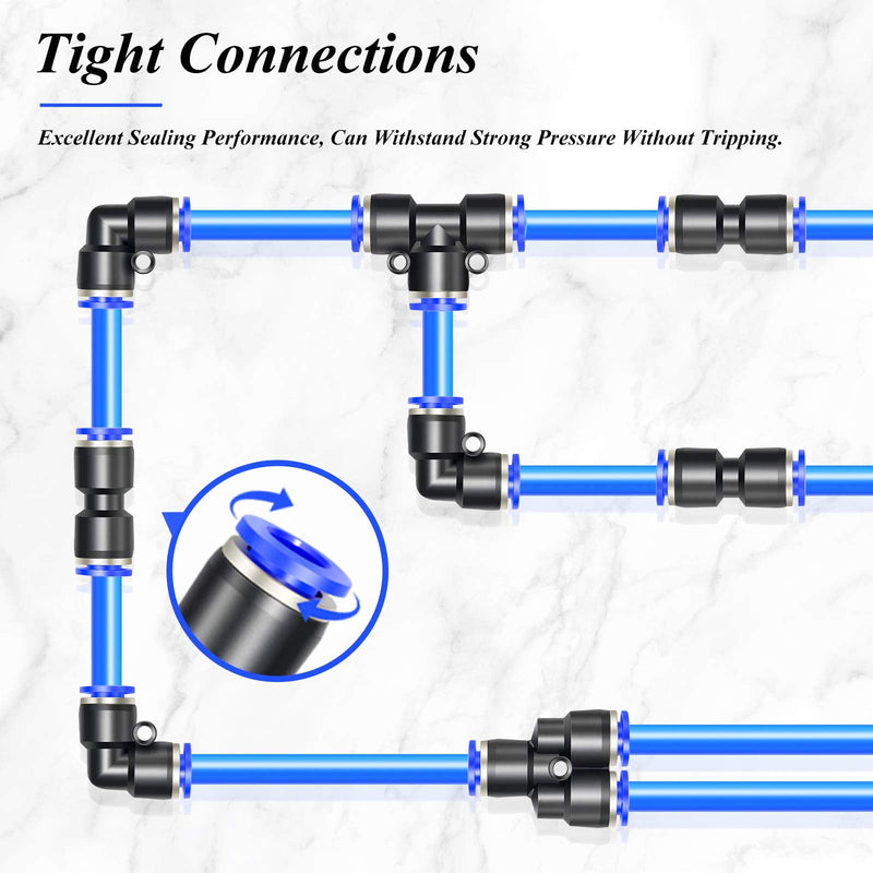 [Australia - AusPower] - TAILONZ PNEUMATIC 1/4 Inch od Push to Connect Fittings Pneumatic Fittings Kit 10 Spliters+10 Elbows+10 tee+10 Straight (40 pcs) 1/4"OD Blue 40 