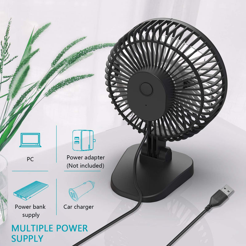 [Australia - AusPower] - USB Desk Fan with 3 Settings, Small Personal Quiet Desktop Fan with Strong Airflow & 40° Adjustable Tilt Angle, Portable Cooling Mini Fan for Desktop Office Home Bedroom (Black) Black 