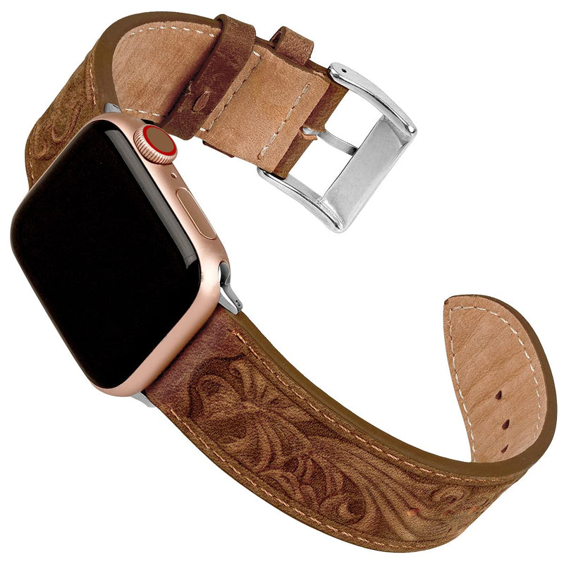 [Australia - AusPower] - Falandi for Apple Watch Band Leather 40mm 38mm 44mm 42mm, Retro Pattern Leather Classical Replacement Smart Watch Band for iWatch Men Women Series SE 6 5 4 3 2 1 Retro Brown 40mm/38mm 