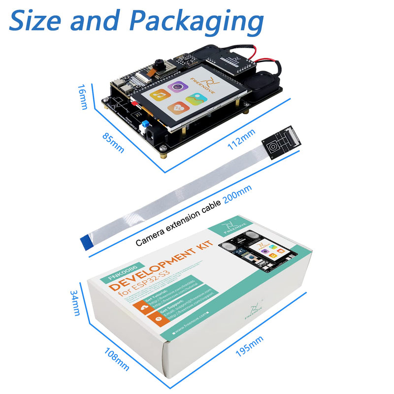 [Australia - AusPower] - Freenove Development Kit for ESP32-S3 (Compatible with Arduino IDE), Onboard Camera Wireless Stereo Speakers Heart Rate Sensor Colorful Touch Screen, Tutorial Code 