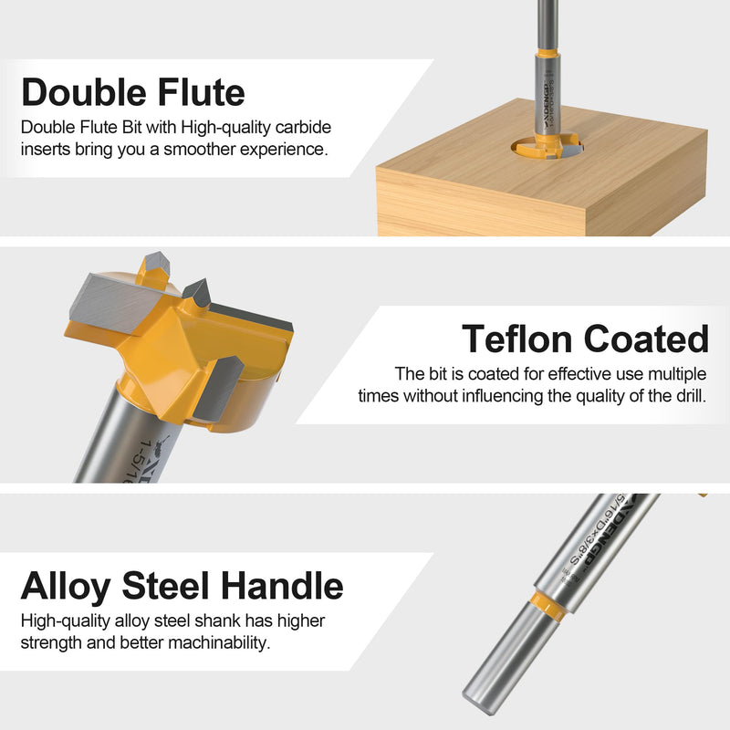 [Australia - AusPower] - XDENGP Forstner Bit 3/8 inch Shank, 1-5/16 inch Cutting Diameter, Forstner Drill Bit for Woodworking, Drilling Hole Saw Set, Auger Opener, Hole Opener Hinge Hole Cutter for Plastic, Plywood Products 1-5/8"Diameter,3/8"Shank 