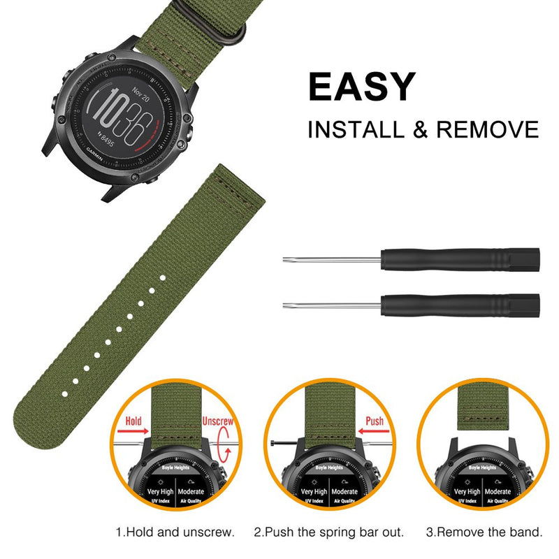 [Australia - AusPower] - Fintie Band Compatible with Garmin Fenix 7X/6X/5X Plus/Tactix Charlie Watch, 26mm Premium Woven Nylon Adjustable Replacement Strap Compatible with Fenix 6X Pro/5X/3/3 HR Smartwatch Olive 