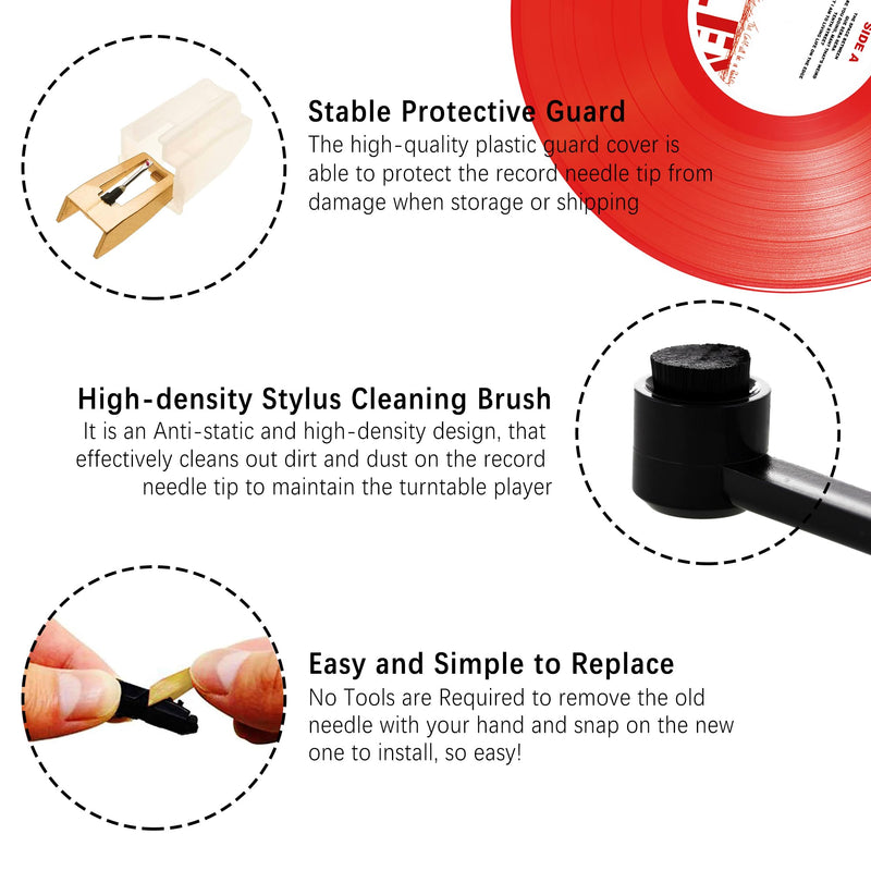 [Australia - AusPower] - 3 Pack Diamond Record Player Needle Replacement, Vinyl Turntable Record Needles with Stylus Cleaning Brush Kit for Victrola Crosley ION Jenson Boytone York Yorx LP Phonograph 3pcs Needles+1pcs Brush 
