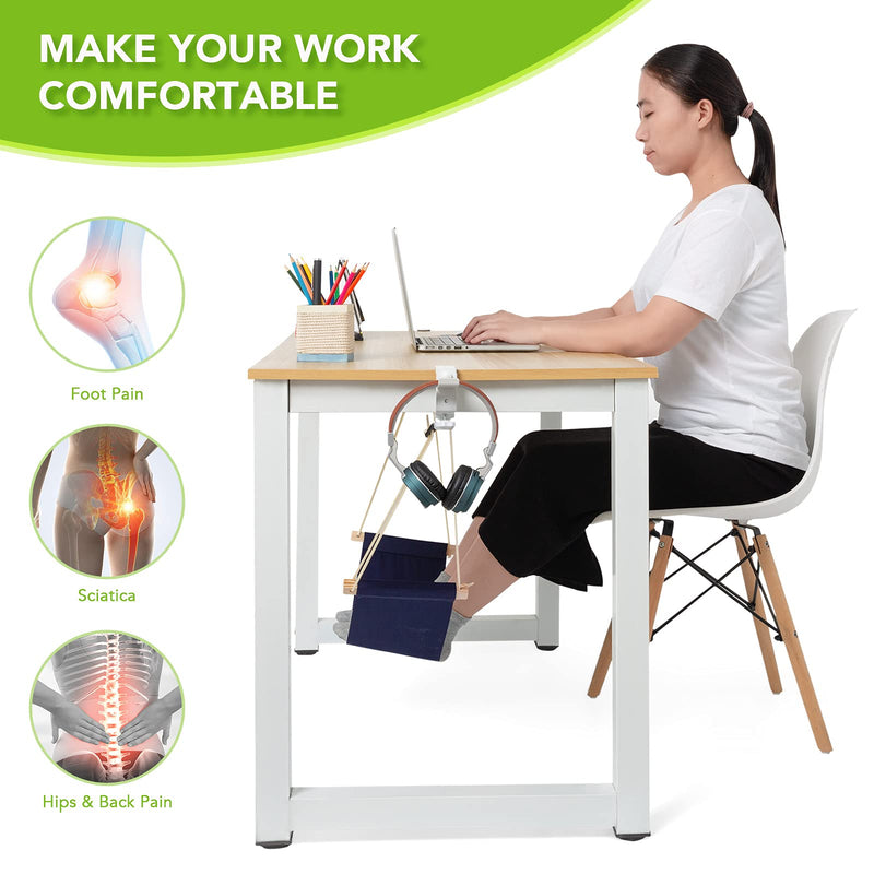 [Australia - AusPower] - Foot Hammock Under Desk Footrest | Adjustable Office Foot Rest Under Desk Hammock | Portable Desk Feet Hammock with Headphones Holder (Black) Black 