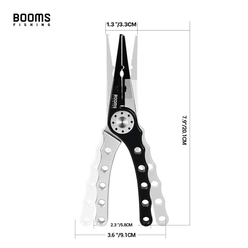 [Australia - AusPower] - Booms Fishing X1 Aluminum Fishing Pliers Saltwater, Surf Fishing Tackle Kit, Fishing Multitool Hook Remover Braided Fishing Line Cutting and Split Ring with Coiled Lanyard and Sheath Black&Silver 