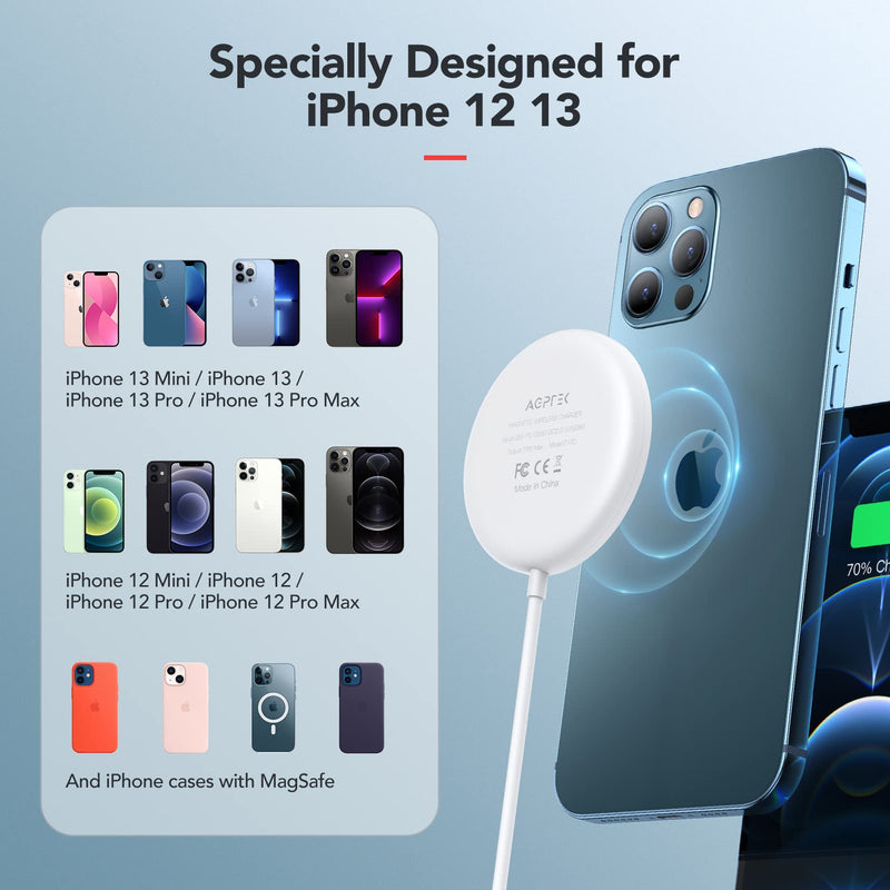 [Australia - AusPower] - Magnetic Wireless Charger, AGPTEK Wireless Charging Pad with Type C & USB A Port Cable for iPhone 12/12 Pro/12 Pro Max/12 Mini - Include 2 Stickers 