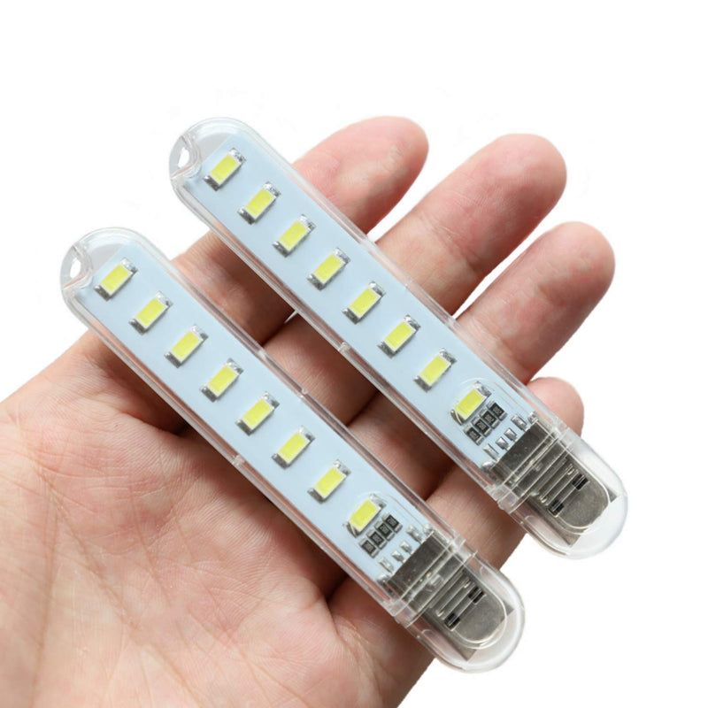[Australia - AusPower] - USB Light,Night Light Plug in,Small Led Light Stick with 8 Lamp Beads for Power Brick/Portable Power Station(Pack of 8)(White) White 
