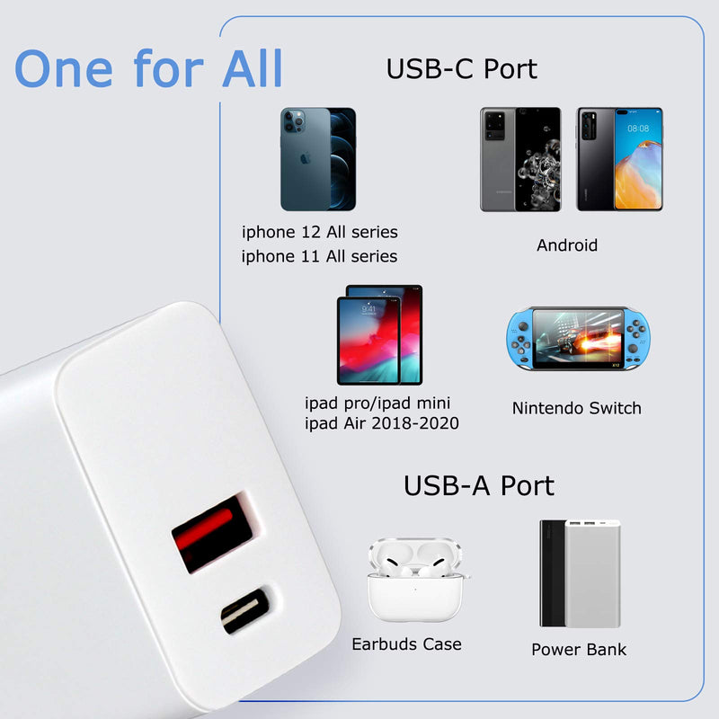 [Australia - AusPower] - madeking 20W USB C Fast Charger, 2 Port PD + Quick Charge USB 3.0 Wall Charger,Foldable Portable Mini USB-C Power Adapter for iphone 12/12 pro/11/ charger,usb c wall charger for apple charger (2-Pack) 