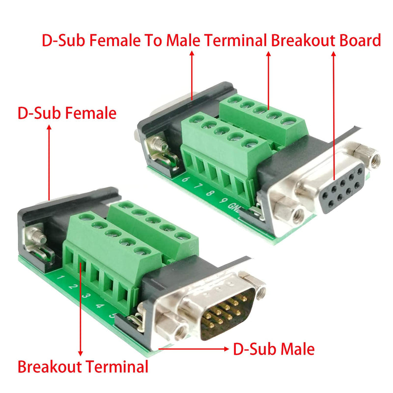 [Australia - AusPower] - BUELEC DB9 Female and Male Connector in One Breakout Board,RS232/RS485/CAN/RS422 with DB9 Connector to Terminal Board Signal Module(5PCS DB9Femal/male) 