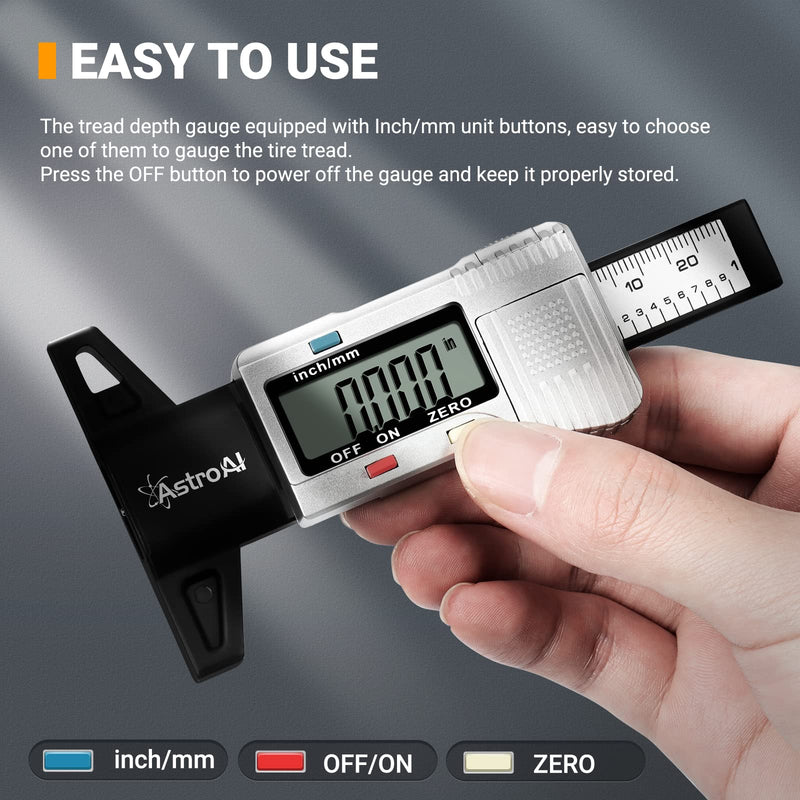 [Australia - AusPower] - AstroAI Tire Tread Depth Gauge, LCD Digital Tire Tread Depth Gauge Tool with Inch and Millimeter Conversion of 0-1 in for Car Truck SUV Motorcycle Bus 