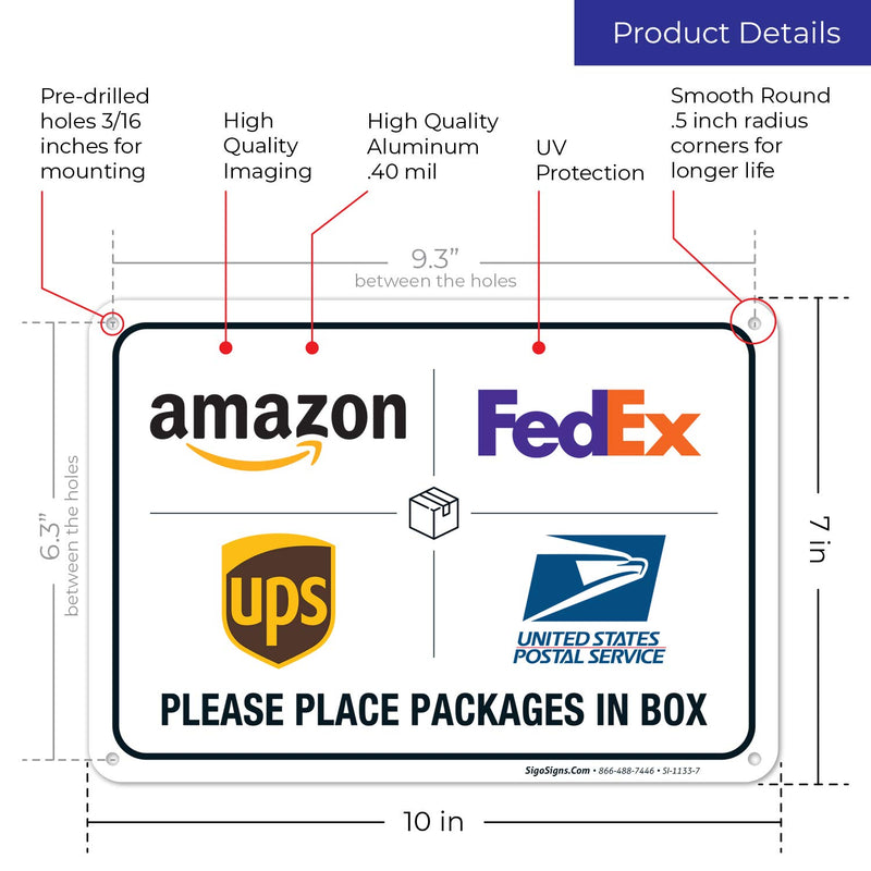 [Australia - AusPower] - Package Delivery Sign, Delivery Instructions for FedEx Amazon Ups USPS Sign, 10x7 Rust Free Aluminum,Weather/Fade Resistant, Easy Mounting, Indoor/Outdoor Use, Made in USA by Sigo Signs 