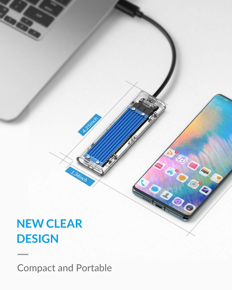 [Australia - AusPower] - ORICO NVME M.2 to Type-C USB3.1 Gen2 10Gbps Transparent External Solid State Drive Adapter Enclosure for 2280 2260 2242 2230 PCI-E M2 M-Key SSD, USB Type C Converter Case (TCM2-Blue) Blue 