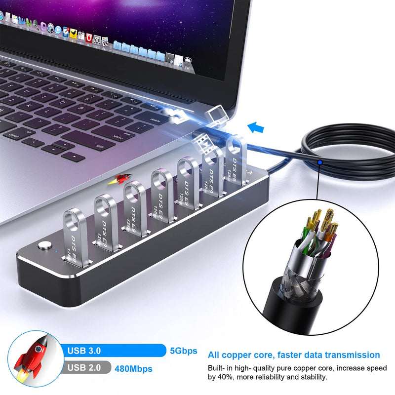 [Australia - AusPower] - USB Hub,VKUSRA 7 Port USB Hub 3.0 with 4ft USB Extension Cable Multiple Port,Individual USB On/Off Switch and LED Indicator,USB Splitter for Laptop,Mac,Xbox,Printer, Flash Drive USB HUB 7 PORTS 