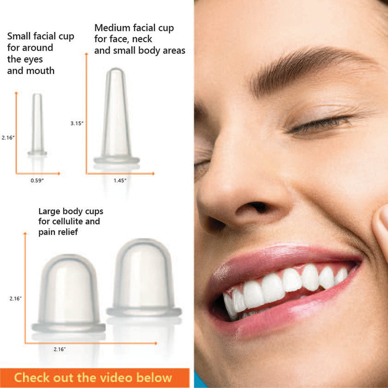 [Australia - AusPower] - Facial Cupping Set Anti Aging - Face and Body Relaxation Gift - Natural Face Lift by DoSensePro - Improve Face, Eyes and Neck Skin Wrinkles + Bonus Konjac Sponge - Anti Cellulite Cupping Therapy Set (2L 1M 1S) 5 Piece Set 