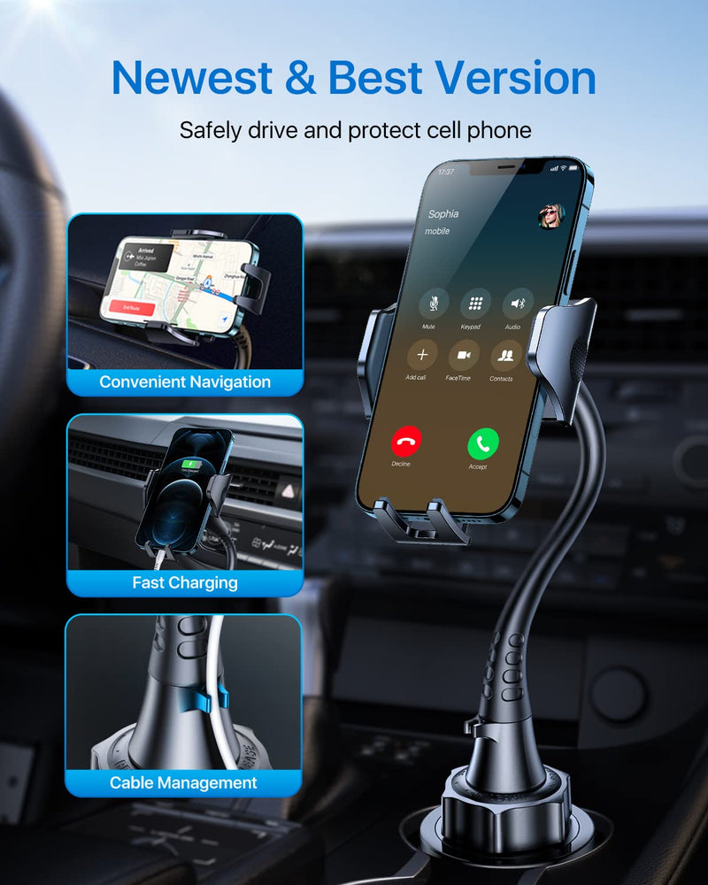 [Australia - AusPower] - [Newest & Solidest] andobil 15in Car Cup Phone Holder, [Stable & Adjustable] Long Neck Cup Holder Phone Mount for Car Truck, [Hold Big Phones Firmly] Fit for iPhone 13 12 11 Pro Max & All Cell Phones 
