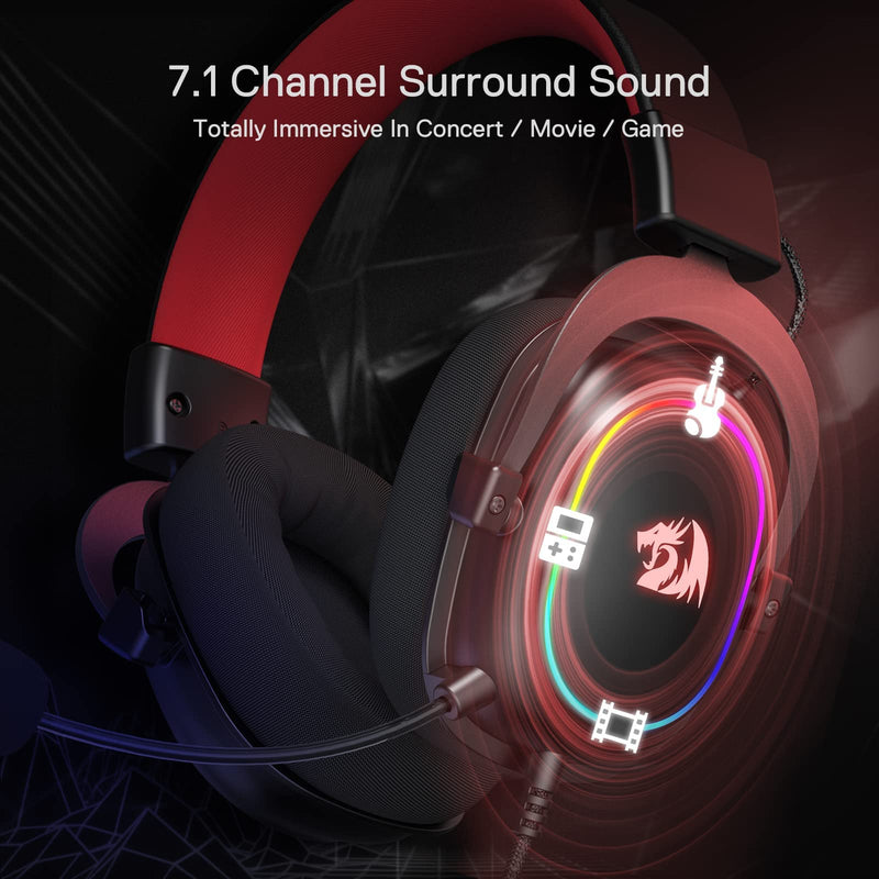 [Australia - AusPower] - Redragon H510 Zeus-X RGB Wired Gaming Headset - 7.1 Surround Sound - 53MM Audio Drivers in Memory Foam Ear Pads w/Durable Fabric Cover- Multi Platforms Headphone - USB Powered for PC/PS4/NS Black-RGB 