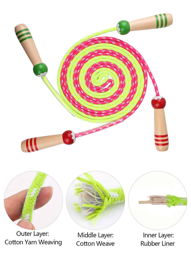 [Australia - AusPower] - 2 Pcs Jump Rope for Kids Adjustable, Lorvain Kid Jump Ropes for Girls Boys Skipping Rope for Kids with Wooden Handle Cotton Braided Outdoor Fun Activity for Exercise Fitness Children Students Preschooler Green 