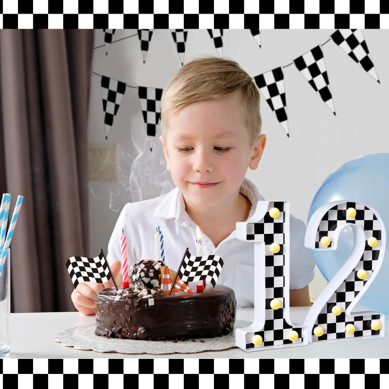 [Australia - AusPower] - Maxcheck Racing Car Light up Numbers Black and White Checkerboard Print Decorative LED Light Number Sign Race Car Theme Birthday Party Decorations Checkered Flag Party Supplies(Number 2) Number 2 