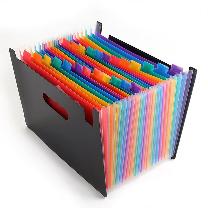 [Australia - AusPower] - 24 Pockets Expanding File Folder with Blank Labels, Multicolored File Organizer with Expandable Cover, Desktop Folders Letter A4 Paper Document Storage Organizer- Black 