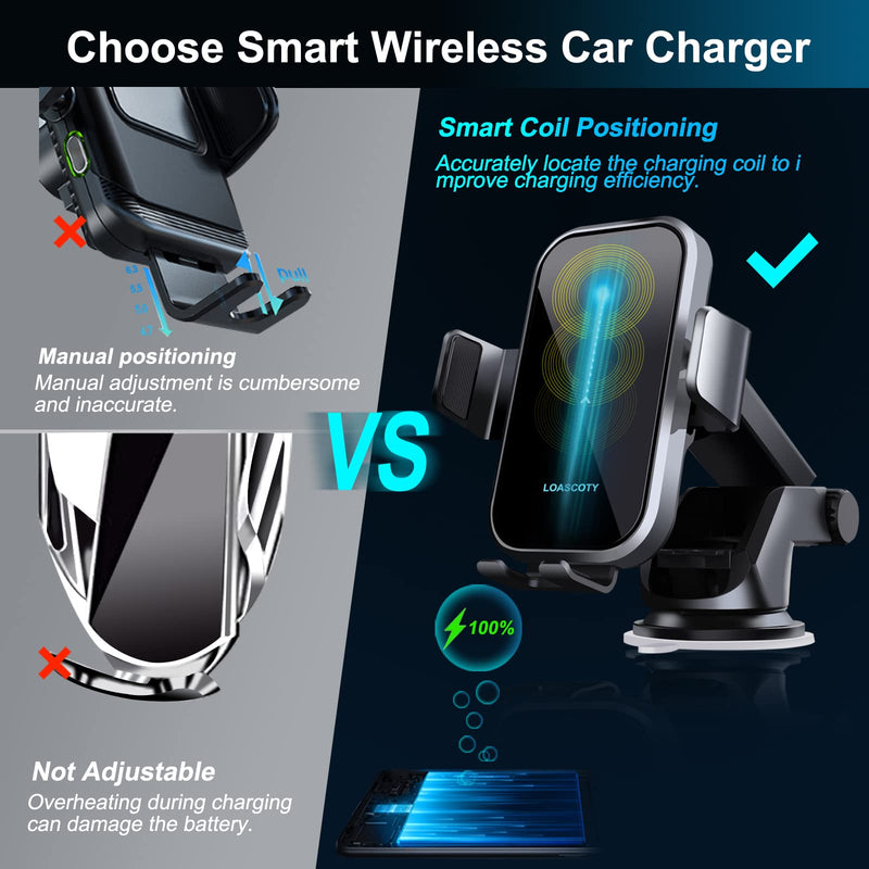 [Australia - AusPower] - 【Smart】 Wireless Car Charger Mount, LOASCOTY 15W Qi Fast Charging, Auto Clamping Car Wireless Charger Phone Holder Air Vent Windshield Dashboard, Wireless Car Charger for iPhone, Samsung, LG 