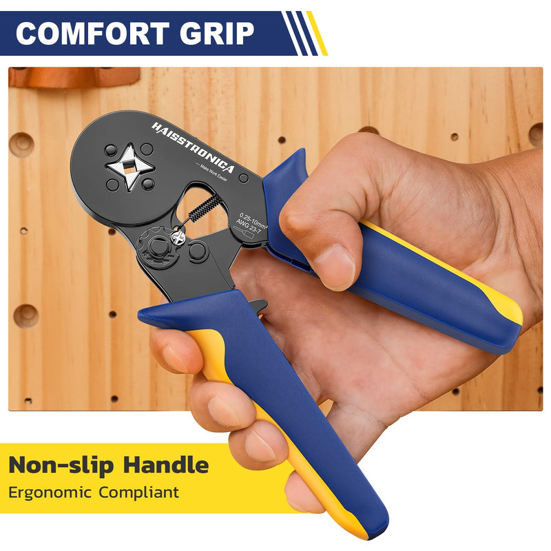 [Australia - AusPower] - Haisstronica Ferrule Crimping Tool,Quadrilateral Self-adjustable Ratchet Crimper Tool Pliers for AWG 23-7 Ferrule Crimp Wire Ends Terminals 