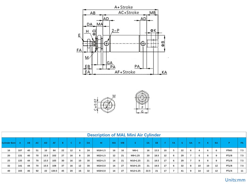 [Australia - AusPower] - Aluminum Alloy Mini Pneumaitc Air Cylinder MAL16X25 (16mm/0.63" Bore 25mm/1" Stroke）Single Rod Double Acting Air Cylinder with Y Connector and 4Pcs 6mm Pneumatic Quick Fitting (16mm Bore, 25mm Stroke) 16mm Bore 