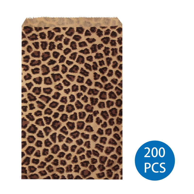 [Australia - AusPower] - Ikee Design 200 Pcs of 6" X 9" Flat Plain Leopard Prints Paper or Patterned Kraft Bags for Candy, Cookies, Merchandise, Party Favors, Gift Bags, Small Paper Bags 1) Leopard Pattern 